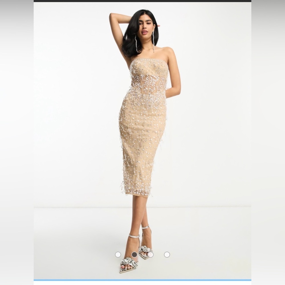ASOS DESIGN bandeau embellished sequin midi dress in gold